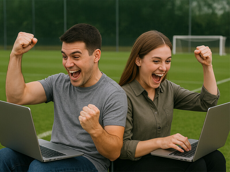 casal comemorando no Trader Esportivo