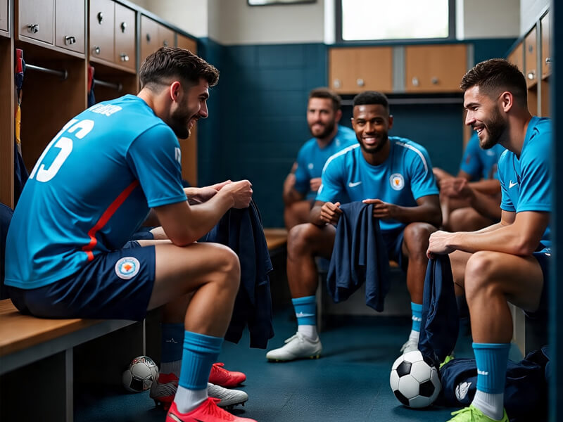 jogadores no vestuário