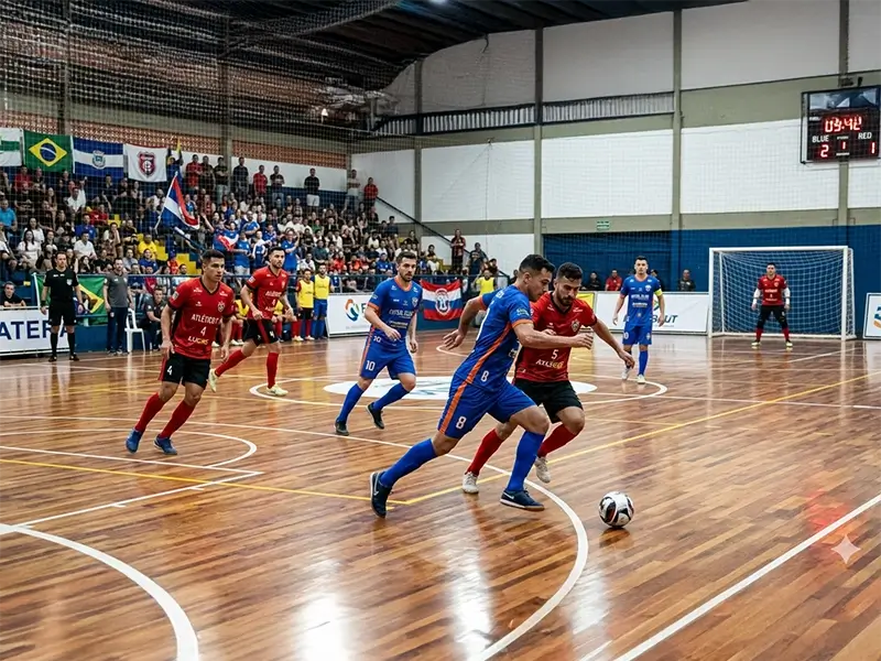 jogadores jogando futsal em campeonato
