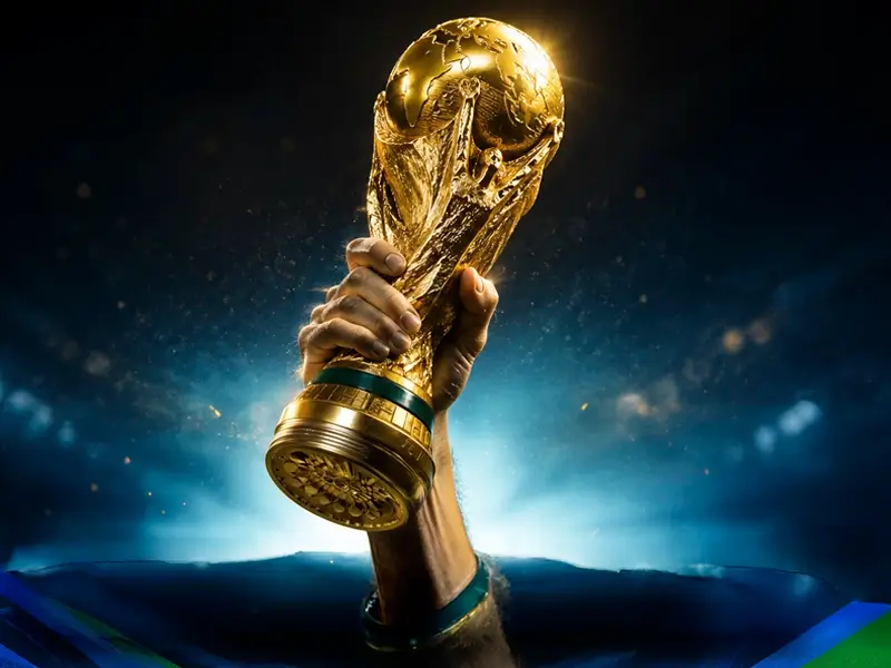 Taça do mundo levantando na final da copa